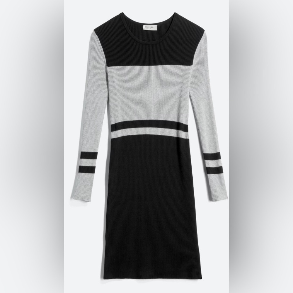 Rd Style’s Maren Knit Black & Grey Long Sleeve Fitted Sweater Dress
